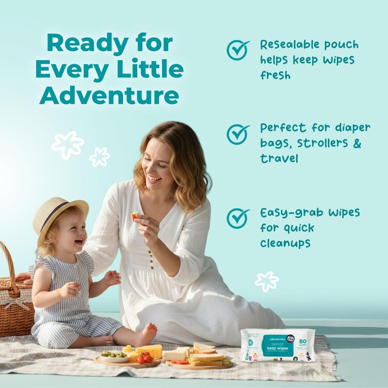 WipeEssentials Baby Wipes, Unscented Hypoallergenic Wet Wipes for Sensitive Skin,