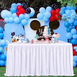 9ft White Table Skirts for Rectangle Tables Polyester Table Cloth for Princess Baby Shower Wedding Birthday Party Decorations