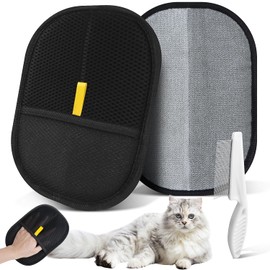 Niuny Fellmagnet Handschuh 2Stk pet Hair Remover 1Stk Flohkamm Katzen Handschuhe fellpflege Doppelseitige Fellhandschuhe Fingerlos Katze statische katzenpflege handschuh zum Katzenhaare Entfernen
