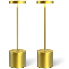 Cordless Table Lamps Rechargeable Set of 2, Portable LED Desk Lamp, 5000mAh Battery Powered Wireless Table Light - 3 Color Dimmable Lighting for Restaurant Dining Patio Outdoor Bedroom(Gold)