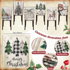 JarThenaAMCS 6Pcs Christmas Chair Back Cover Gray White Xmas Tree Truck Reindeer Seat Covers Winter Farmhouse Dinning Chair Slipcover Protector for Home Kitchen Decor