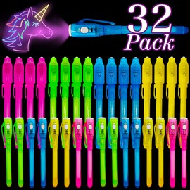 32 Pack 2 Style Invisible Ink Pen with UV Black Light Secret Spy Pens for Secret Messages, Magic Disappearing Ink Markers School Supplies Kids 4-8, 8-12 Party Favors Boy Girl Exchang