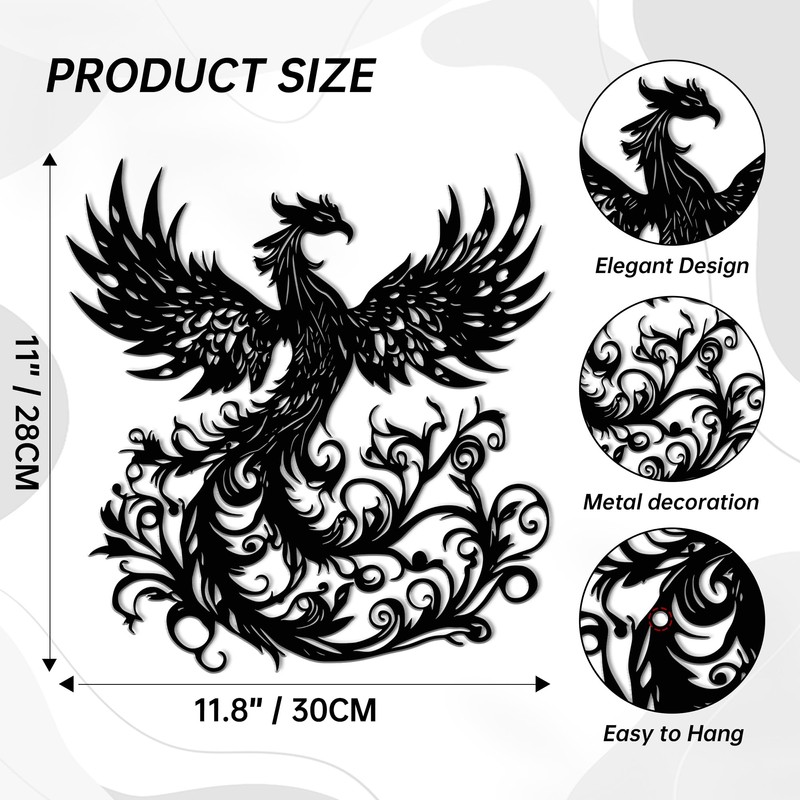 Rajukit Phoenix Wall Art, Wall Decor Metal Phoenix Rising Statue,