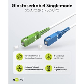goobay 59621 Fibre Optic Cable (FTTH) / Singlemode (OS2) Simplex/SC APC (8°) Male to SC-UPC (8°) Male/Fibre Optic Cable / 5 m