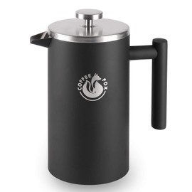 Coffee Fox French press, coffee pot, made of double-walled stainless steel, black, coffee press jug.