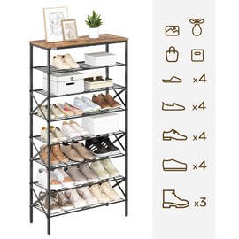 YATINEY 8 Tier Shoe Rack, Shoe Storage Organizer, Large Capacity Shoe Shelf Holds 32 Pairs of Shoes, Sturdy and Stable, for Entryway, Hallway, Closet, Dorm Room, Rustic Brown SS08BR