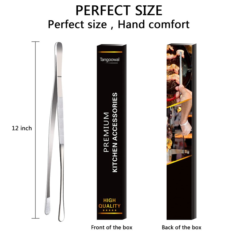 Rivoean 12-Inch Tweezer Tongs,Extra-Long Stainless Steel Tweezers Tongs