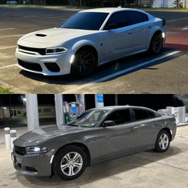 DEERMOTO LED Side Marker Lights White Compatible With Dodge Charger 2015,2016,2017,2018,2019,2020,2021,2022,2023, Sidemarkers Lamp White Light Smoked Lens,Front & Rear Bumper Marker Lamps,4PCS