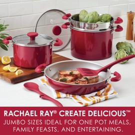 Rachael Ray 8-Piece Create Delicious Stackable Nonstick Cookware Set, Red Shimmer
