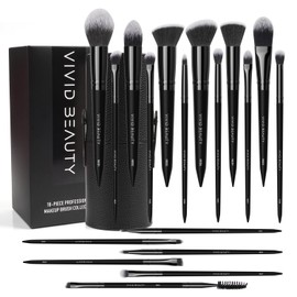 VIVID BEAUTY 18pc Makeup Brush Set with Luxuriously Soft Synthetic Hair, Wooden Handle, and Stylish Storage Case - Perfect for Flawless Makeup Application and Blending! (Black)