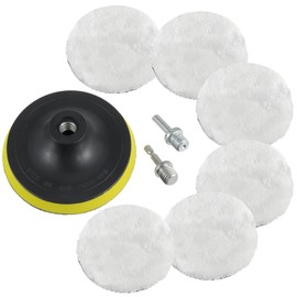 HUAREW Wool Polishing Attachment, 6 Pieces, Polishing Pad with 6 Angle Handles, 125 mm Velcro Polishing Disc, Polishing Pads, Angle Grinder Polishing Hood, Round Adapter, for Car Polishing