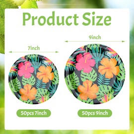 Honoson 100 Pcs Tropical Nights Paper Plates Hawaiian Party Supplies 7 Inch 9 Inch Disposable Luau Party Paper Plates for Summer Holiday Beach Bbqs Pool Tableware Supplies