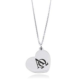 Tioneer Stainless Steel Alpha & Omega Floating Heart Tag Charm Pendant Necklace