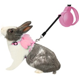 La La Pet® Adjustable Retractable Rabbit Harness and Leash Set Bunny Harness Leash Set Small Animal Cute Wings Harness Leash Set for Outdoor Walking Running Jogging M