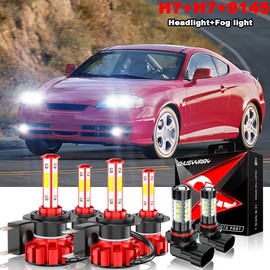 CHUSYYRAY For Hyundai Tiburon 2003-2006 6000K LED Headlight Hi/Low Beam +Fog Light Bulbs