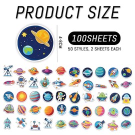 100 Space Stickers, Creative Cartoon Astronaut Stickers, DIY Suitcase Notebook Decorative Stickers, Funny Graffiti Stickers, Scrapbook Stickers