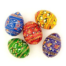 Religious Gifts Pysanky Pisanki Handpainted Ukrainian Wooden Easter Eggs - Pack of 5 pcs - 2 5/8 Inch