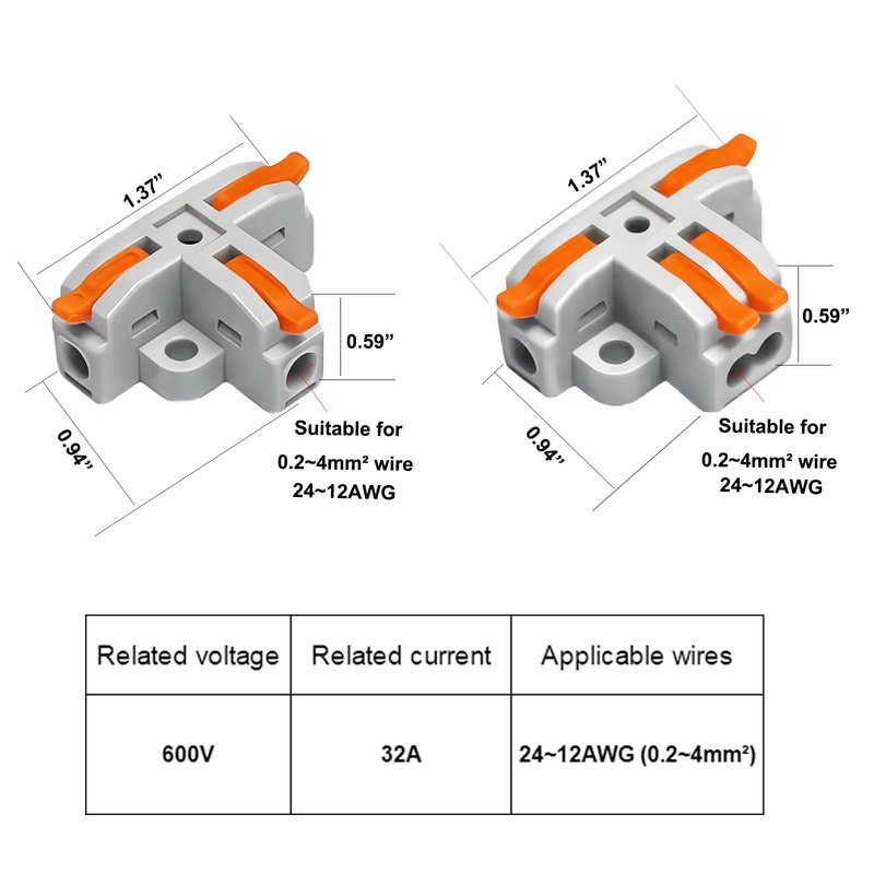 30PCS T-Tap Lever 3 Way Wire Connectors Kit, Lever &