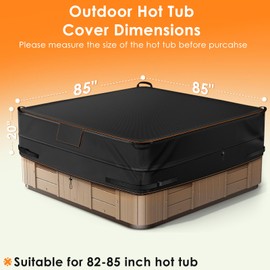 GARPROVM Outdoor Hot Tub Cover Waterproof, Square SPA Cover for Hot Tub Lid Protector, Weatherproof Heavy-Duty 600D Oxford Fabric with 2 Drawstrings, Windproof Patio Tub Tarp 85" W x 85" D x 20" H