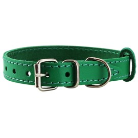Genuine Leather Dog Collar for Smalles Dogs and Puppies 3 Sizes Green (Neck: 9.25"-11"; 1/2" Wide)