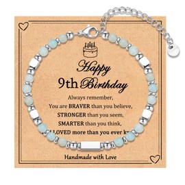 IKIATY 9 Year Old Girl Gifts, Birthday Gifts for 9 Year Old Girl, 9th Birthday Bracelet Gifts for Girls Age 9 Daughter Granddaughter Niece with Happy 9th Birthday Card