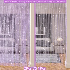 String Curtains for Doorways Glitter Beaded Curtains Door Sparkle Beads Curtain Open Closet Laundry Hanging Hippie Glisten Beads Window Girls Panel (Purple, 39"×79" in)