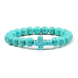 Turquoise Bracelets For Women Balance Energy Gem Bracelet, Unisex Bracelet, Blue Yoga Bracelet Chakra Bracelet For Women Gift (8mm bead + cross)