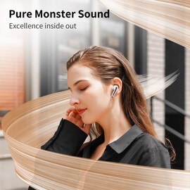 Monster N-Lite 203 AirLinks Wireless Earbuds, Bluetooth 5.3 Headphones HiFi Stereo, Wireless Earphones with 30H Playback, HD Clear Call, IPX6 Waterproof in-Ear Earbuds (Silver)