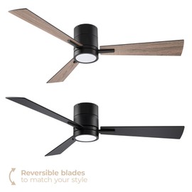 Bali Smart 3-Blade 52in Ceiling Fan 2700K-6000K CCT Selectable LED Light Kit with Remote Control and Black Hardware with Reversible Blades in Weathered Wood or Black Works With iOS or Android App