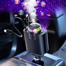 Cargador de Coche Retráctil Starlight con Difusor de Aceite Esencial de Aromaterapia para Coche, Starlight en el Techo del Coche 5 en 1 Rápido, 2 Cables Retráctiles y Adaptador de Cargador de Coche