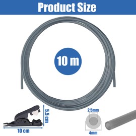 10 Metre PTFE Hose with Cutter, 4 mm x 2.5 mm, 2.5 mm ID × 4 mm OD PTFE Tube Teflon Hose for 1.75 mm for Bambu Lab A1/A1 mini/P1P/P1S/X1C, for Creality K1/K1 Max/Ender 3 V3 (Grey)