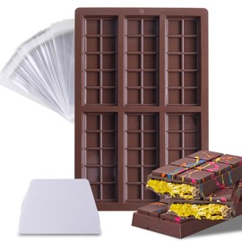 1 Pc Silicone Chocolate Bar Mold Deep Candy Bar Mold Break Apart Pistachio Chocolate Bar Molds for Stuffed Bar Come with 100 Pcs Bags and Scraper, 6 x 10 Snaps