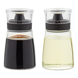 Olive Oil and Vinegar Dispenser Set, Glass Cruet Bottles, No Drip Tops for Salad Dressing, Soy Sauce (5.5 oz, 2 Pack)