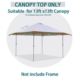 Fokocy 13x13 Canopy Replacement Top Cover,Single Tier Waterproof Silver Coated Canopy fits Coleman Outdoor Garden Camping Tent(Top Only not Include Frame