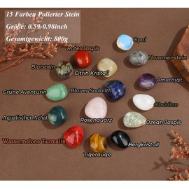 AWARDSEN 800 g gemstone set, decorative stones for vases, lucky stones, tumbled stones, crystals stones, stacking stones, decorative stones, gemstone set in colourful fabric bag for decorative stones