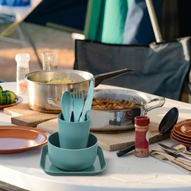 NOLITOY Wheat Straw Dinnerware Set, 1 Set Dishes Dinnerware Sets Microwave and Dishwasher Safe, Lightweight Unbreakable Dish Set, Reusable Dinner Plates Plates and Bowls Sets（Cyan）