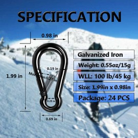 Ekunbuy Black Carabiner Clip, Heavy Duty Spring Snap Hook Quick Link for Outdoor Camping, Hiking, Fishing, Swing Set, Hammock, Keychain (M5-24pcs)