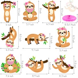 9pcs Sloth Honeycomb Centerpieces Decorations Sloth Birthday Party Decorations Sloth Themed Table Centerpiece for Girls Animal Sloth Birthday Party Baby Shower Wedding Supplies