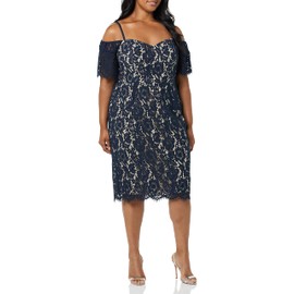 City Chic Plus Size Dress LACE Whisper FF, Navy, 14
