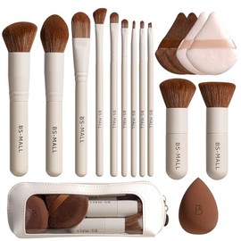 BS-MALL Juego de 11 brochas de maquillaje de bambú sintético Kabuki, juego de brochas para base, polvos, corrector, sombras de ojos, rubor y cosmético