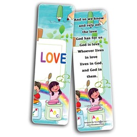 NewEights Christian Learning for Kids: Developing Character Bookmarks Series 1 (12-Pack) - Christian Stocking Stuffers Assorted Bulk Pack - Church Memory Verse Sunday School Rewards
