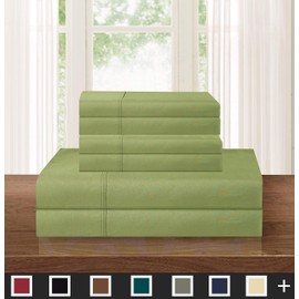 Elegant Comfort Luxurious Soft 1500 Thread Count Egyptian 6-Piece Premium Hotel Quality Wrinkle and Fade Resistant Coziest Bedding Set, Easy All Around Elastic Fitted Sheet, Deep Pocket, Queen, Sage/Green