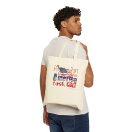 America First - Cotton Canvas Tote Bag - Color: Black, size: 15" x 16"