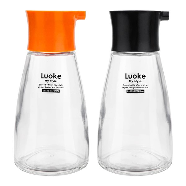 LNQ LUNIQI 2Pcs Glass Soy Sauce Container Dispenser Leakproof Vinegar Dispenser Oil Dispensing Bottles Seasoning Bottle with Lid for Olive Oil,Soy Sauce,Syrup etc.(170ml)