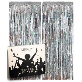 MERCY LONDON Tinsel Laser Silver Fringe Curtains for Backdrops