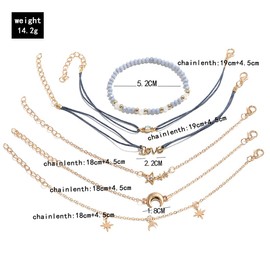 Prosy Multilayer Rhinestone Moon Bracelets Gold Star Beads Fantasy Love Hand Accessories Jewellery Adjustable for Women and Girls (Golden 1)