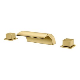 SUMERAIN Bathroom Roman Tub Faucet with Waterfall Spout, 3 Hole Deck Mount Bath Tub Filler Brushed Gold