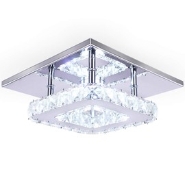 diisunbihuo Modern Crystal Chandelier 7.9 Inches Led Ceiling Light Mini Square Flush Mount Ceiling Light for Bedrooms Dinning Rooms Hallway(Cool White,15W)