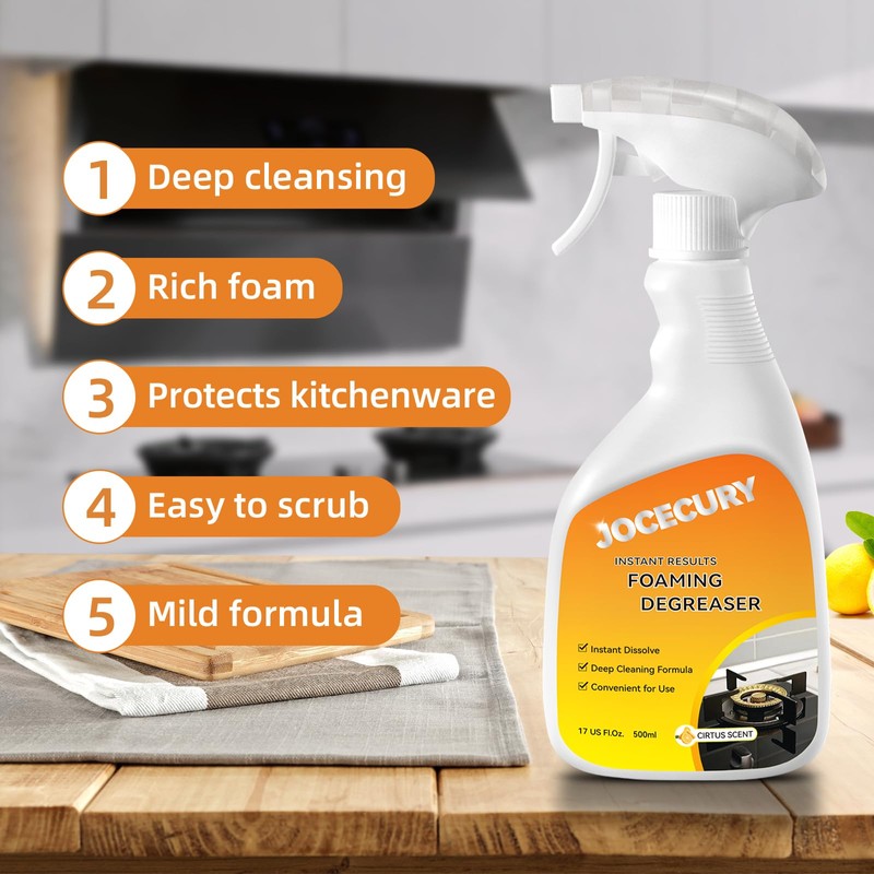 Jocecury 500ml Powerful Kitchen Degreaser Foam Spray – Multipurpose Grease