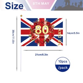 VE Day 80th Anniversary Hand Held Flag 2025,10Pcs VE Day 80th Small Flags,Hand Waving Flag Anniversary Flag 80 Years Victory In Europe RAF 1945 UK WW2 WWII Victory Celebration Memorabilia Flag (C)